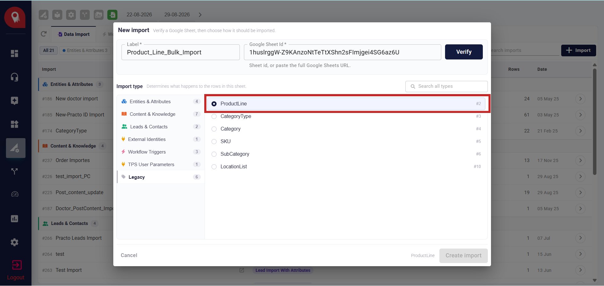 Select Import Type