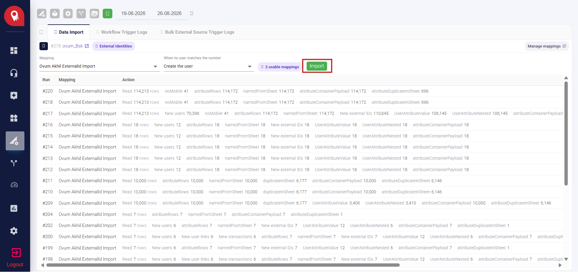 Selecting Import Button