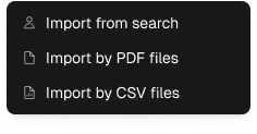 Import from PDF File dialog showing an Inbox stage selected, Upload PDF File and Upload Folder buttons, and a grid of uploaded resume files
