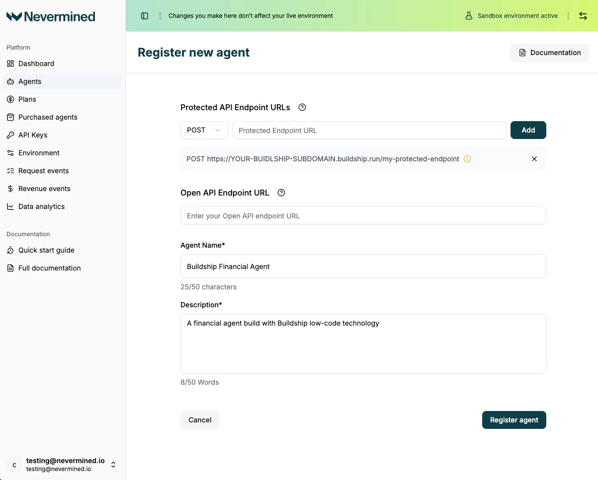 Nevermined Agent Endpoint Registration