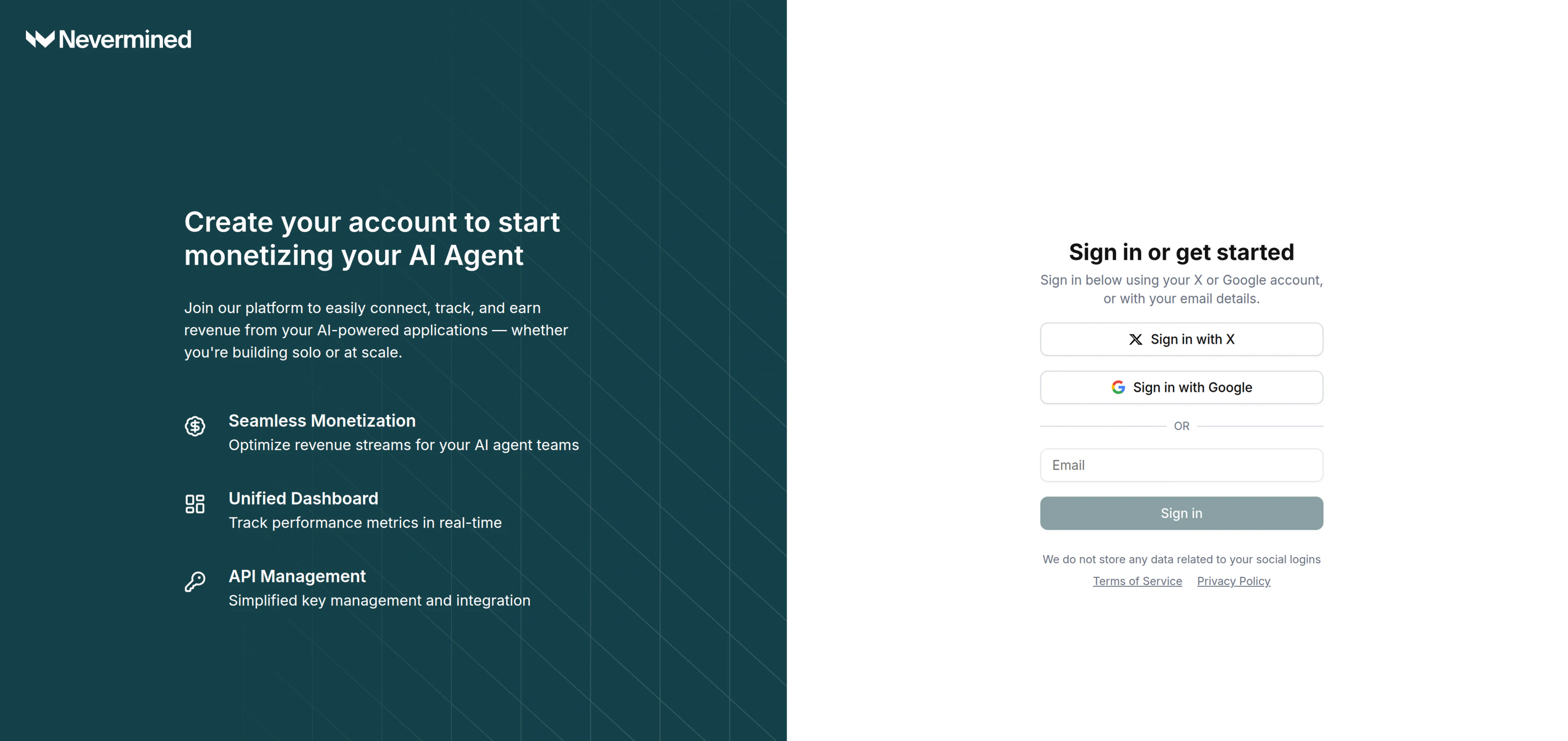 Nevermined App landing page