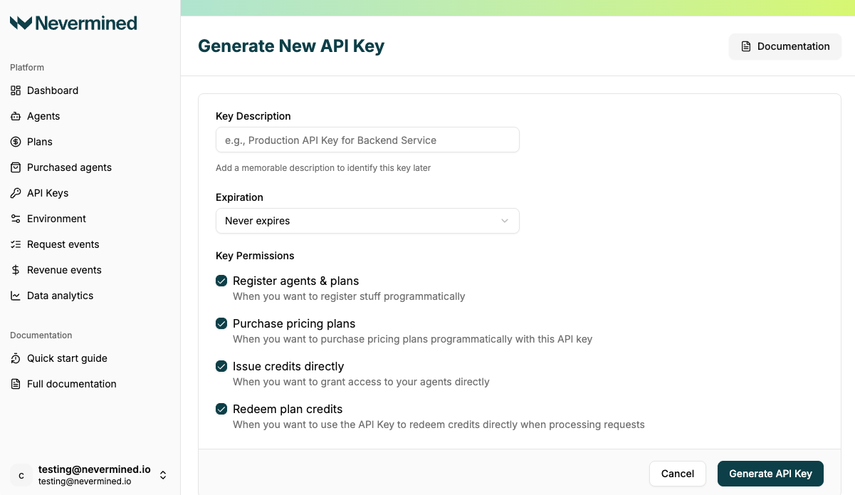 Nevermined API Key Generation (2)