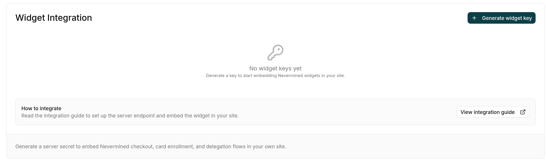 Widget Integration section before any key exists