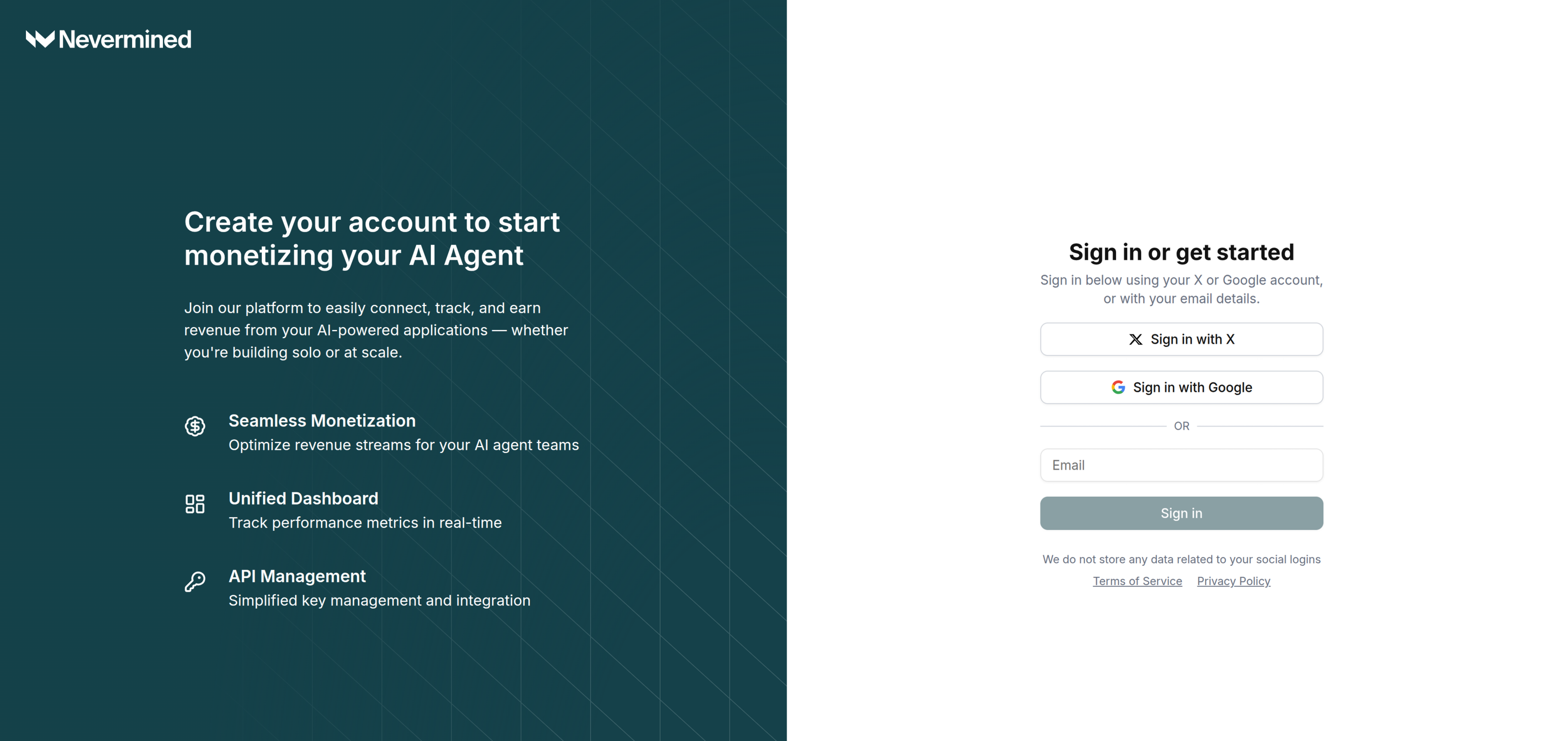 Nevermined App landing page