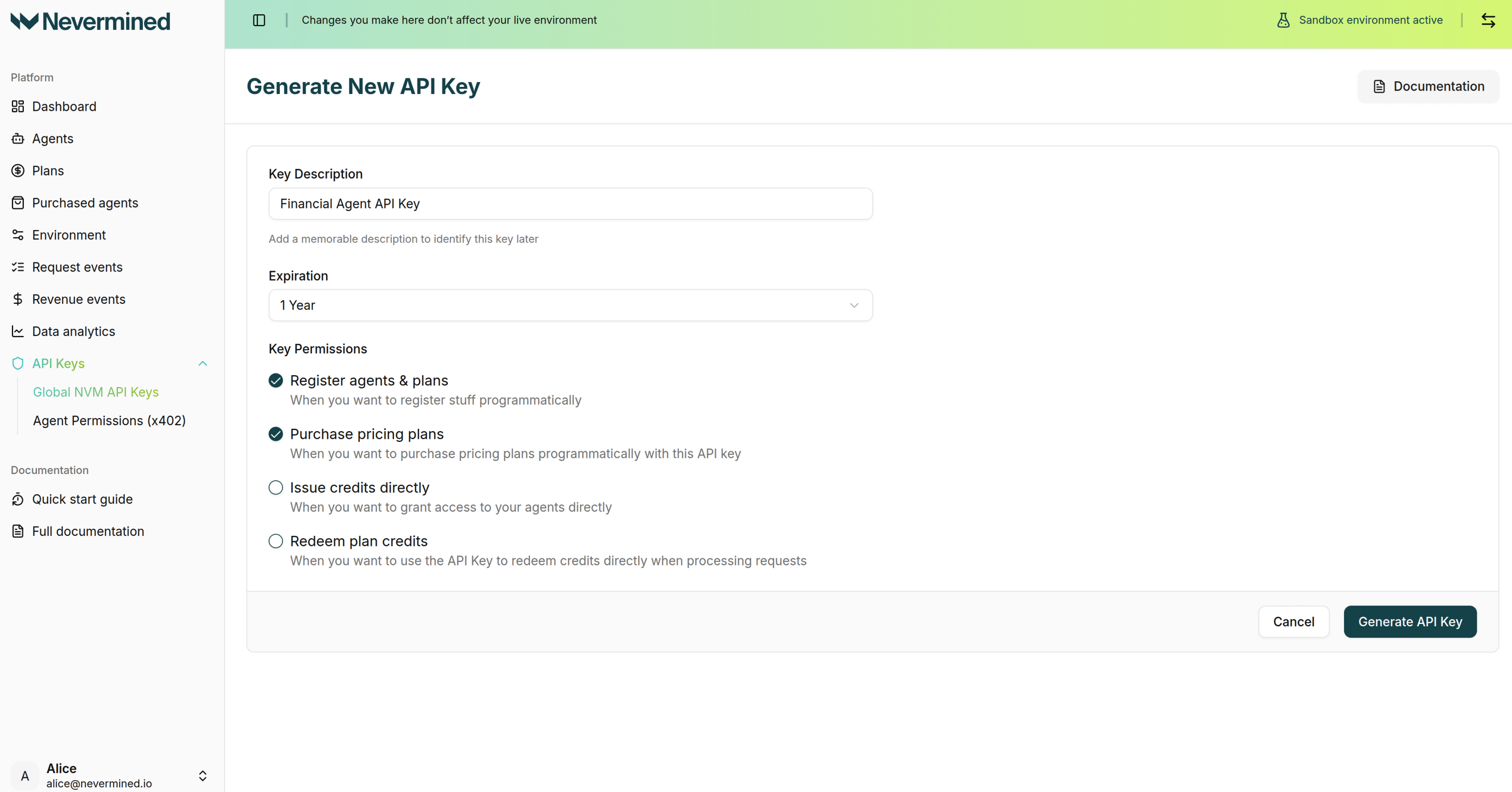 Configure your new API key