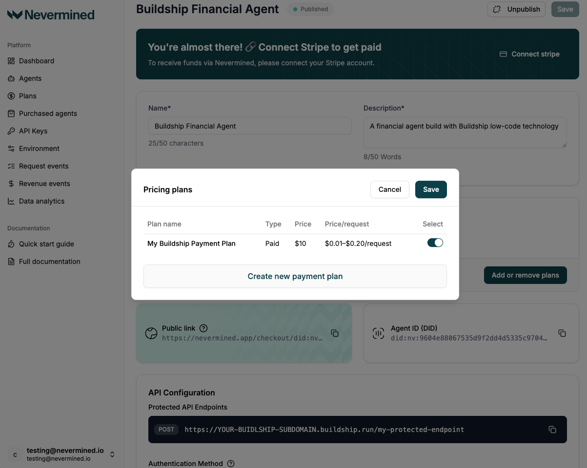 Nevermined Agent and Plan