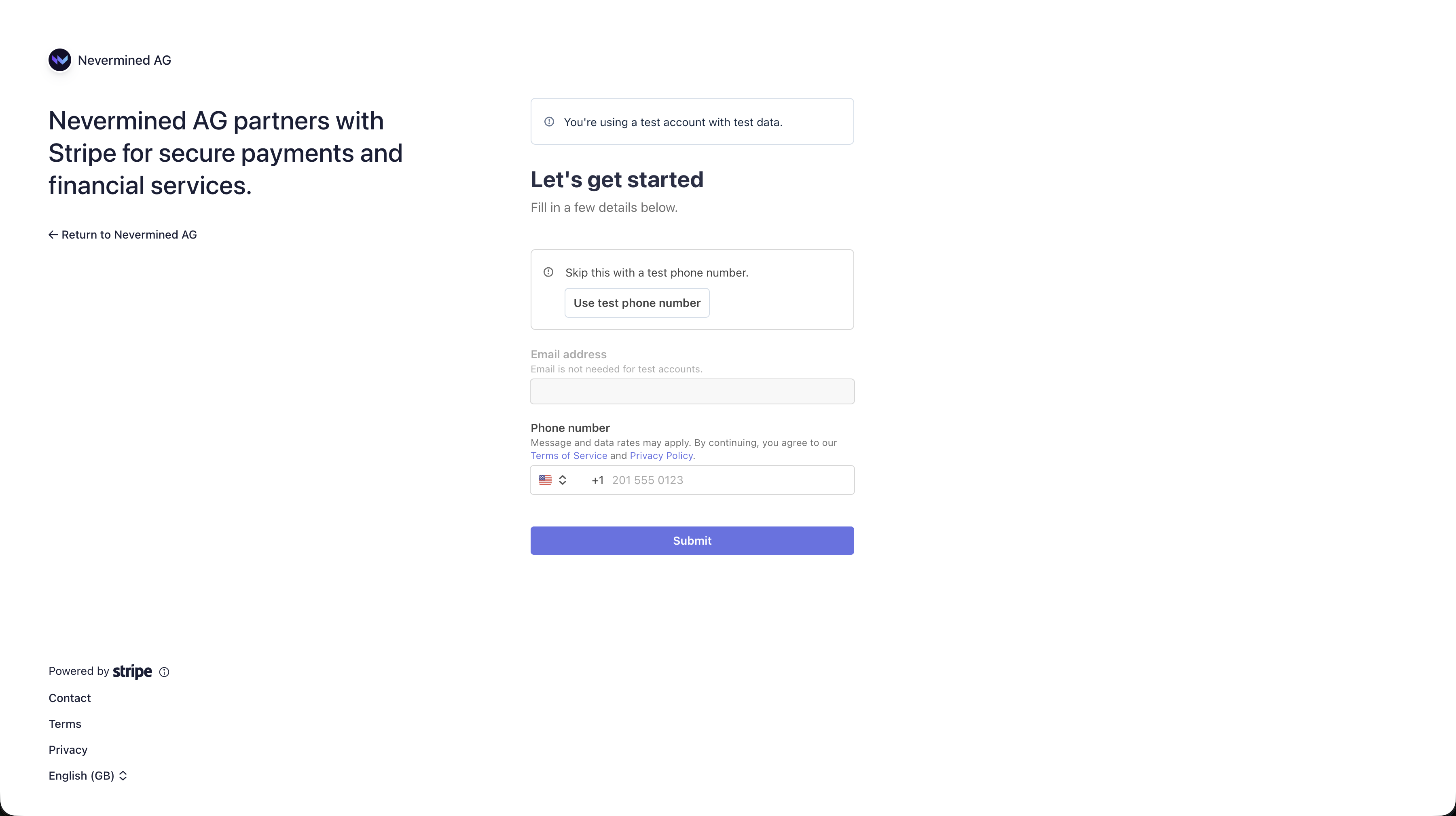 Stripe Connect phone verification step