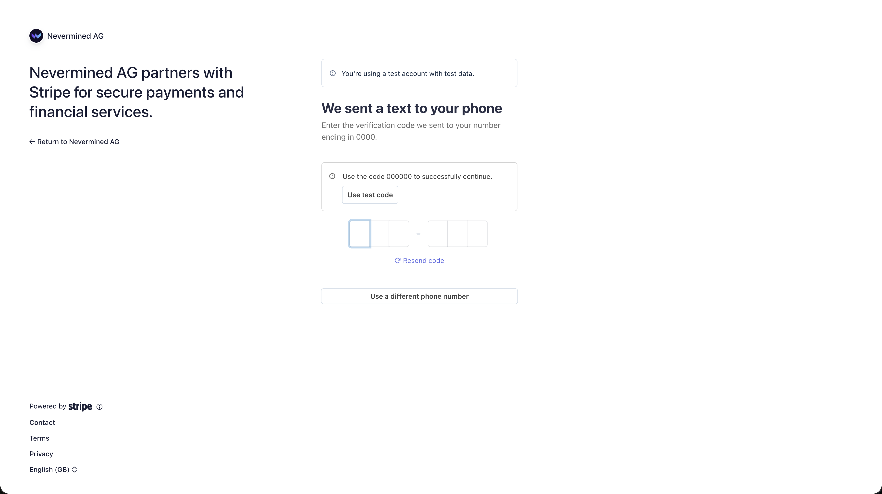 Stripe Connect test code step