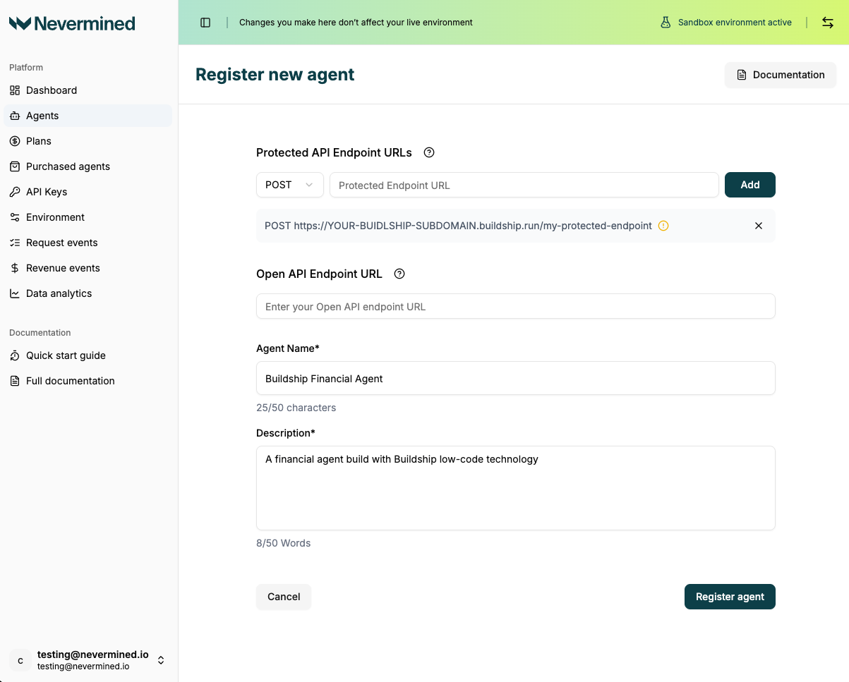Nevermined Agent Endpoint Registration