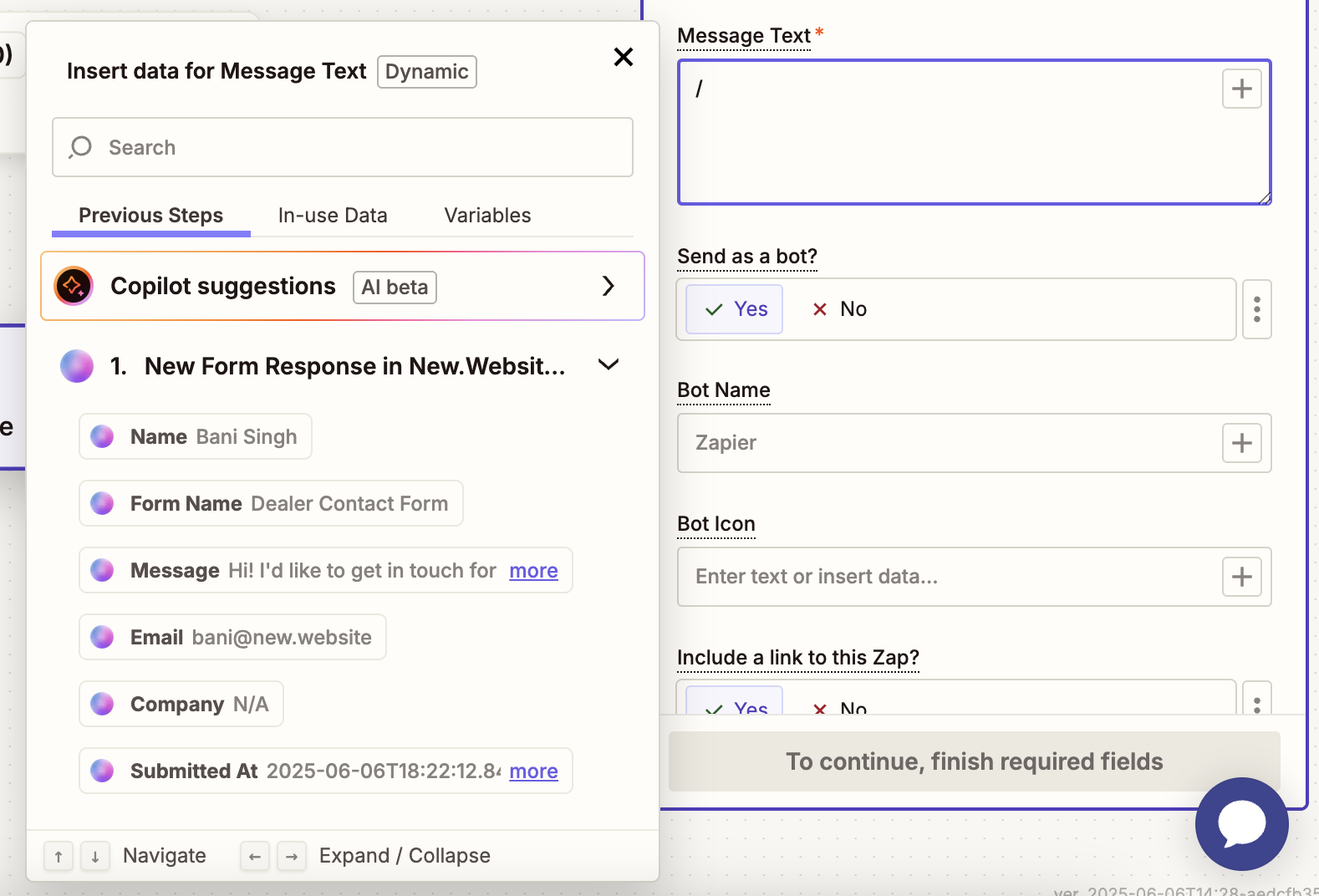 Available form data fields from new.website