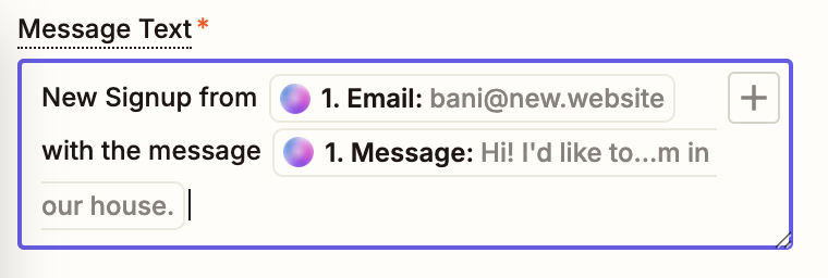 Custom formatted message using form data fields