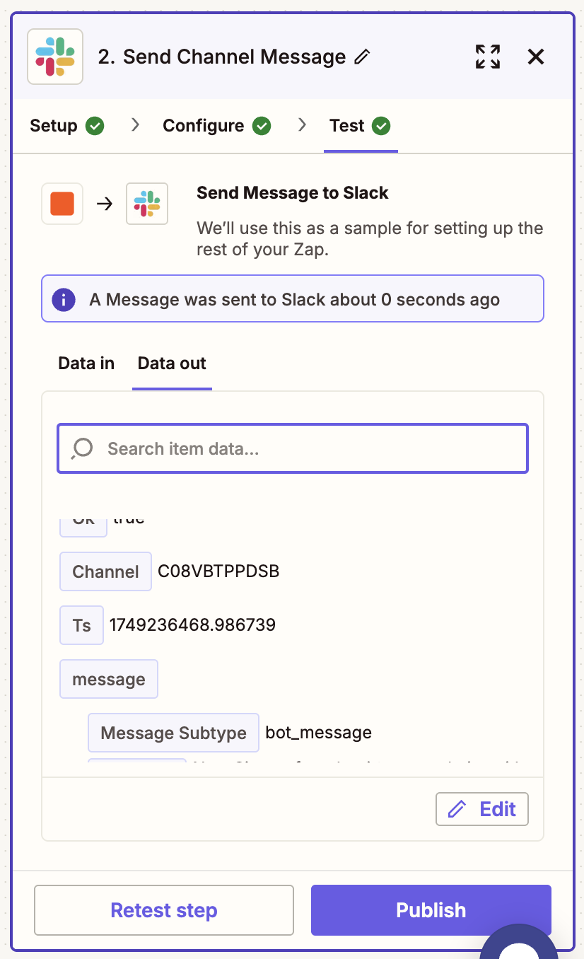 Publishing the Zap to activate the integration