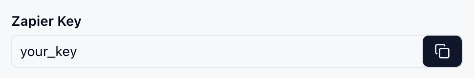 Dashboard showing Zapier key to copy