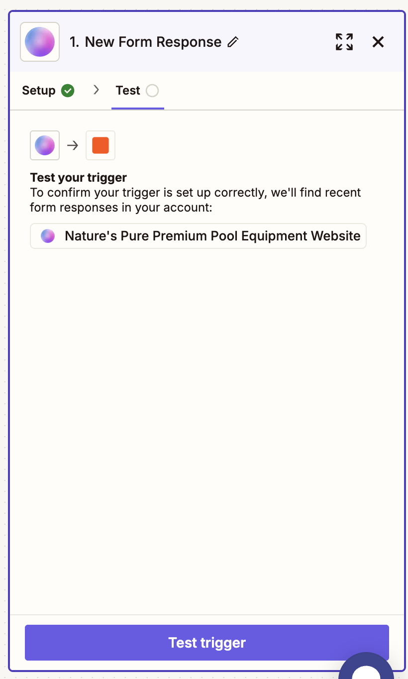 Test trigger interface showing project selection