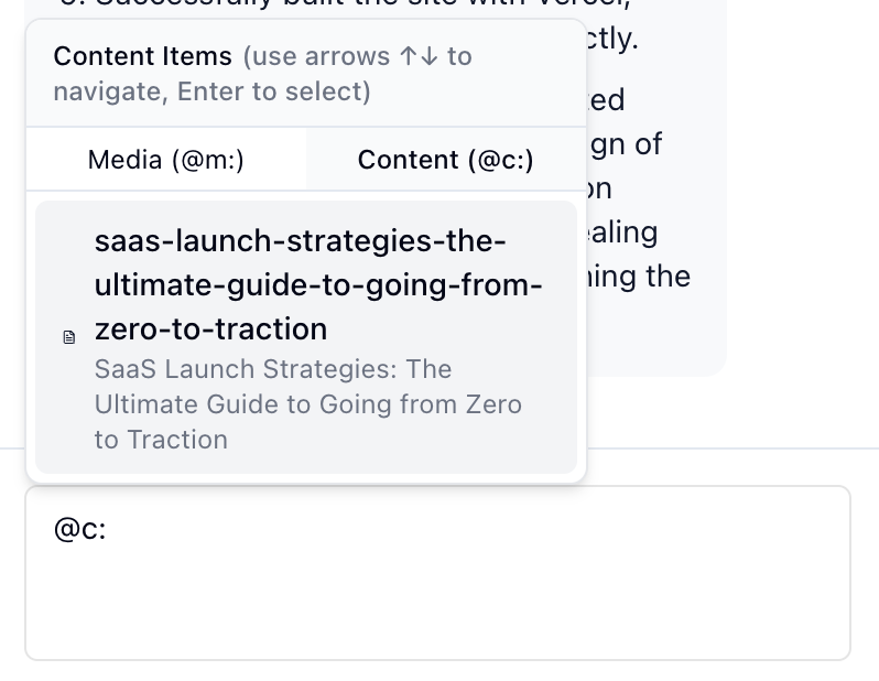 Content dropdown in editor