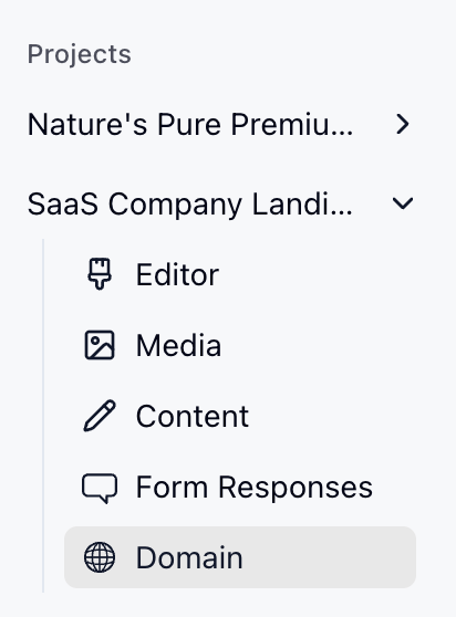 Domain section in sidebar