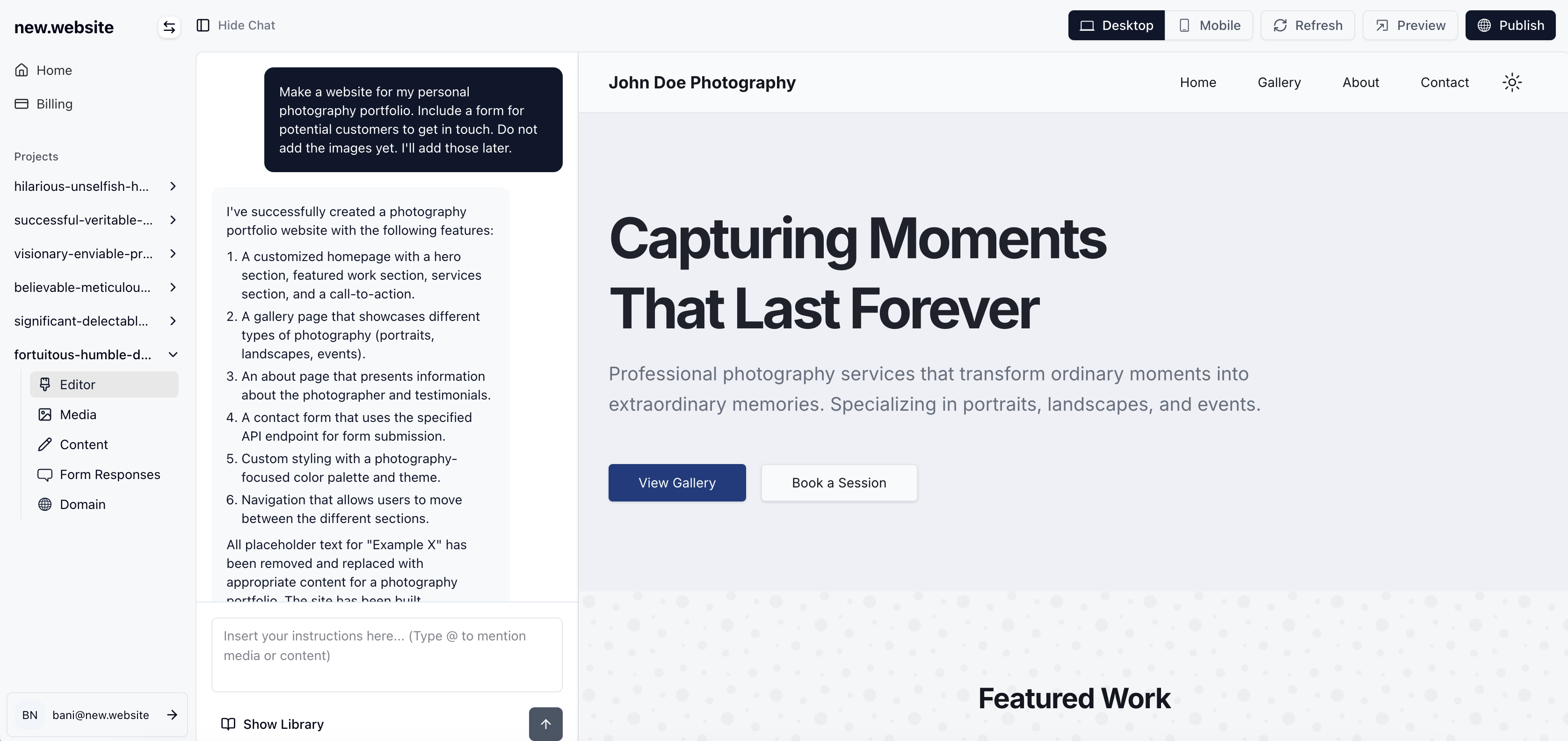 new.website Editor Dashboard