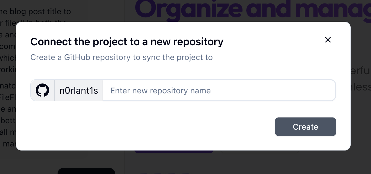 Enter repository name and click Create