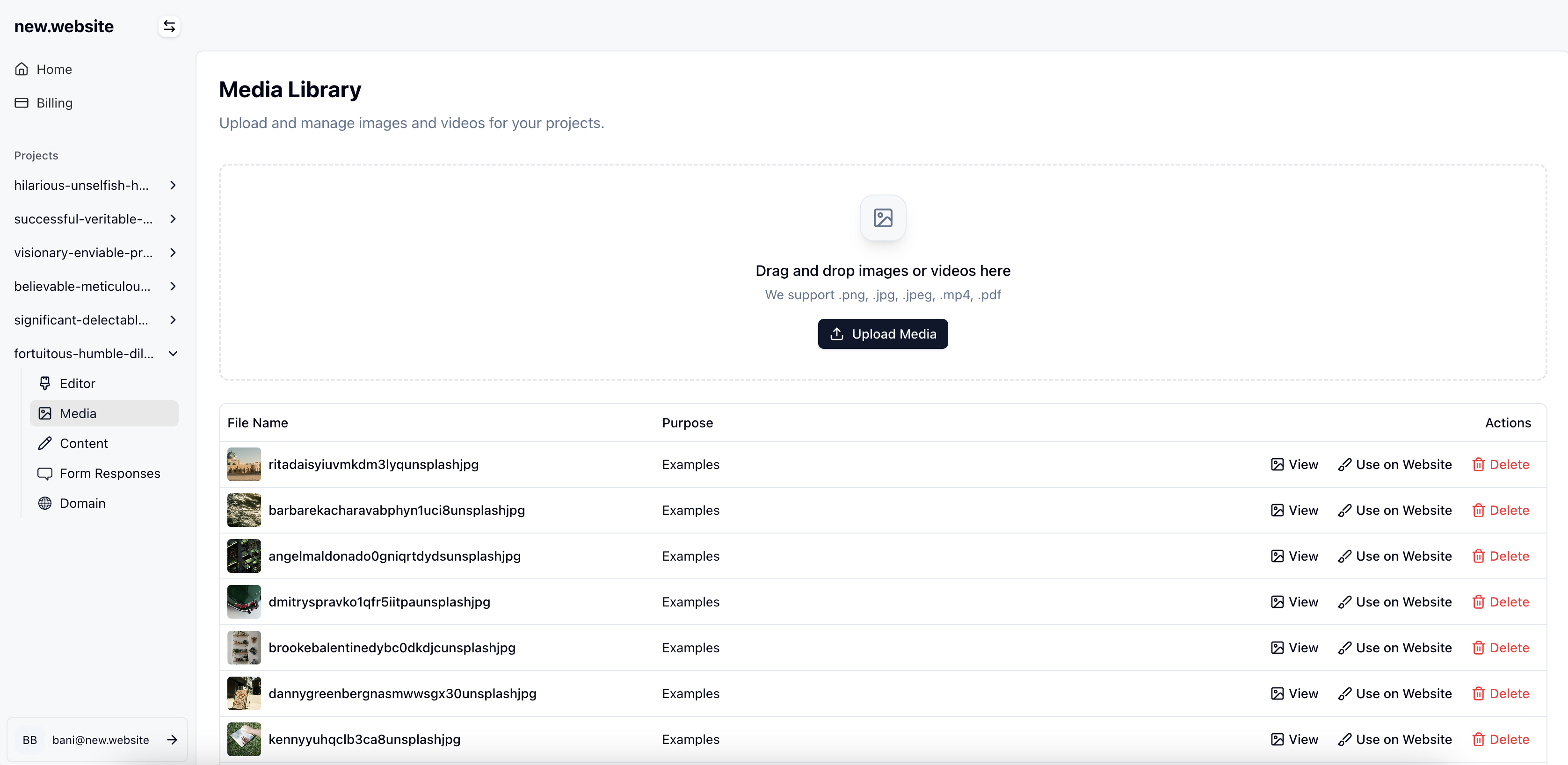 Media library dashboard