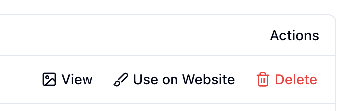 Use on Website button in actions