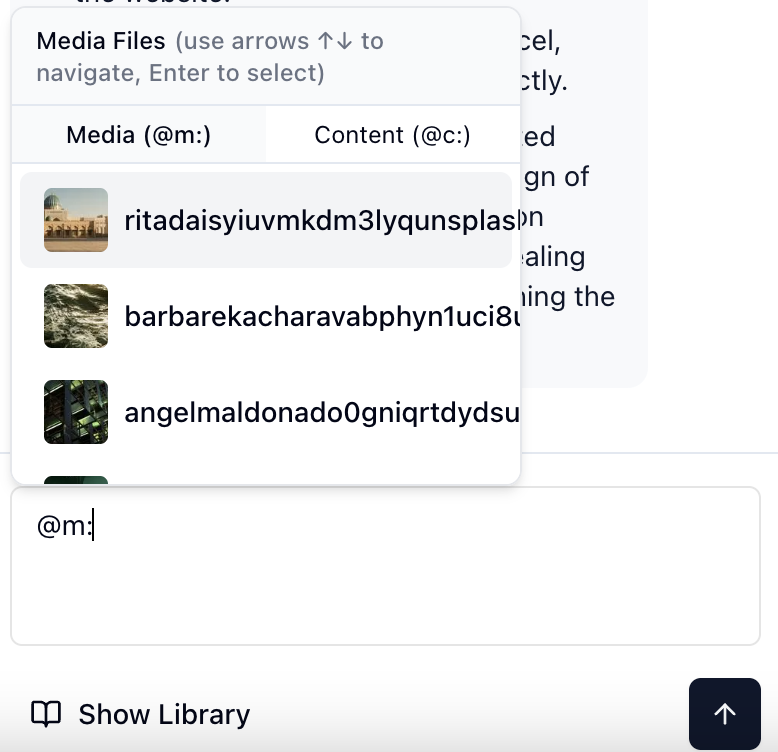 Media selector in editor with @m: command