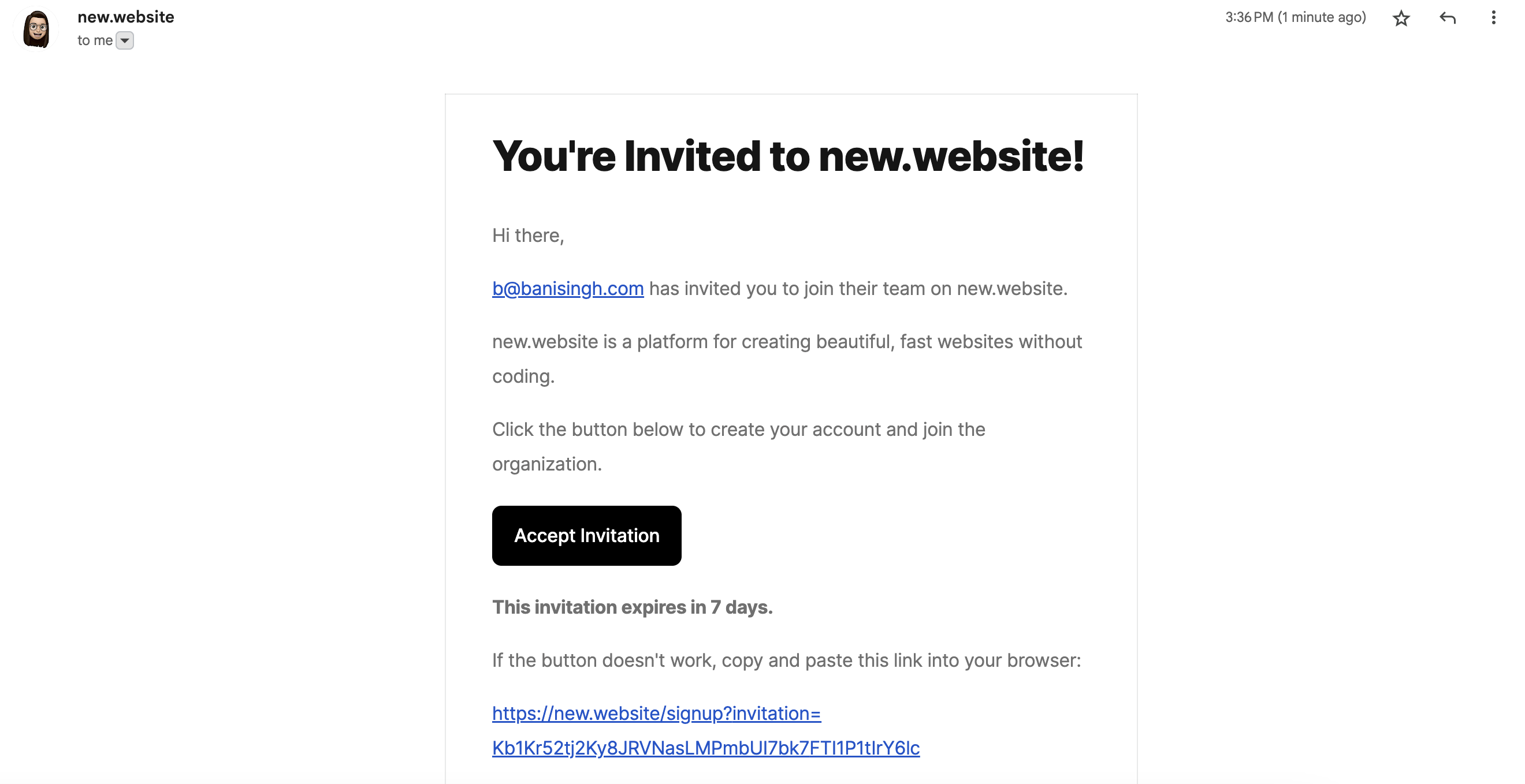 User receives invitation email