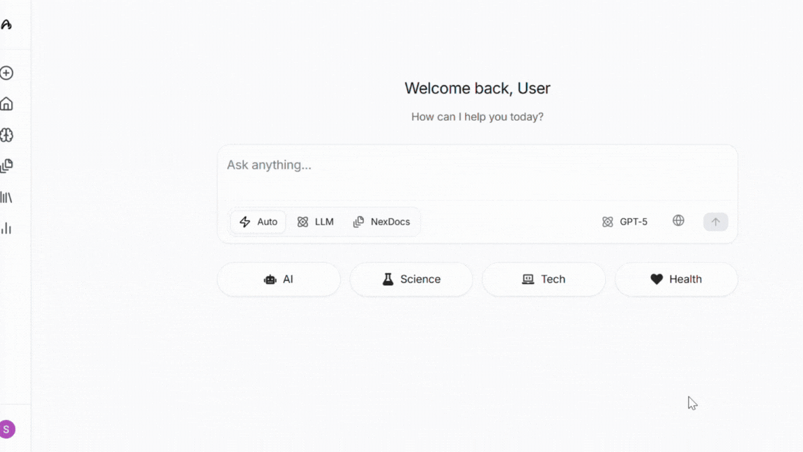 asknex document upload interface showing file analysis and knowledge base integration features