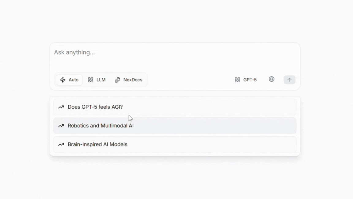 asknex real-time search interface demonstrating instant AI-powered answers with source citations
