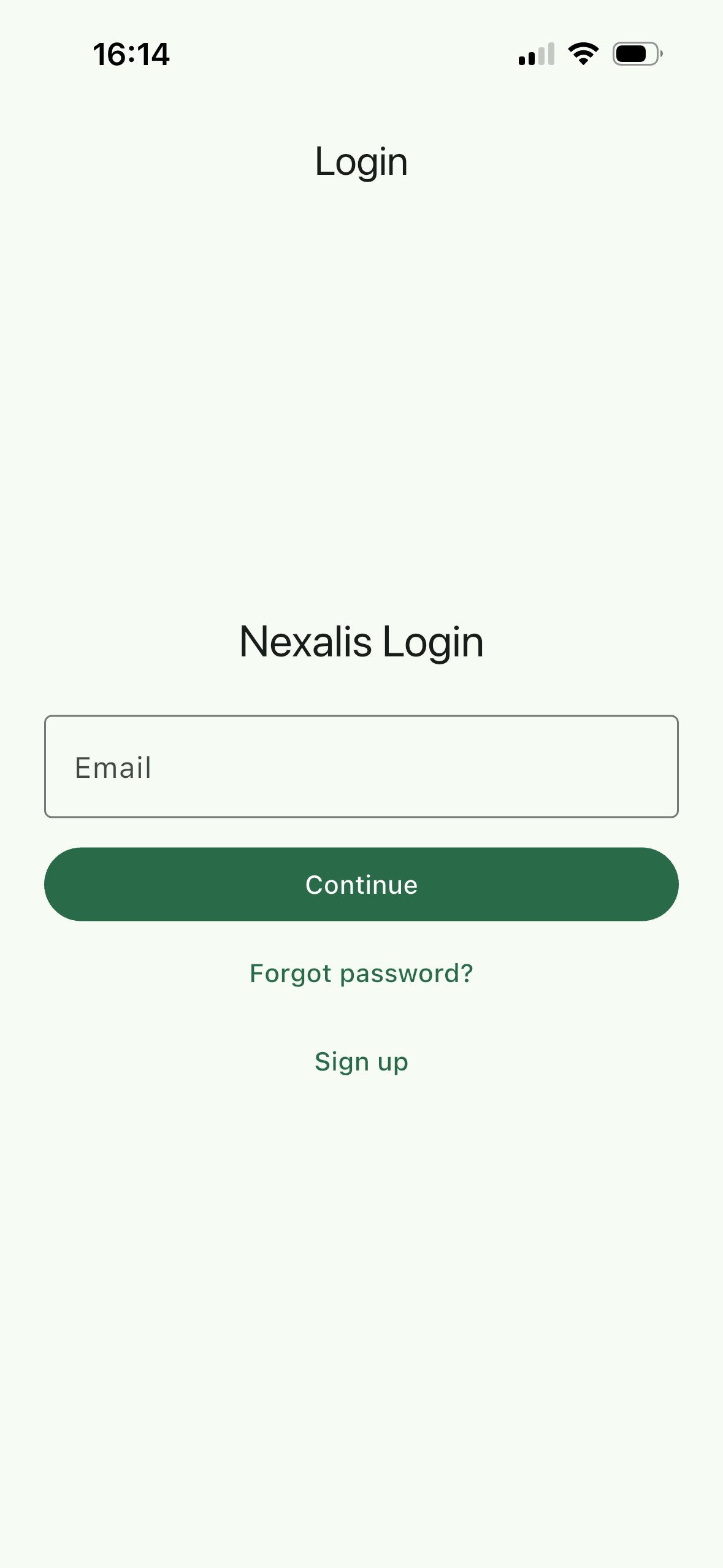 Nexalis Flash landing / login screen