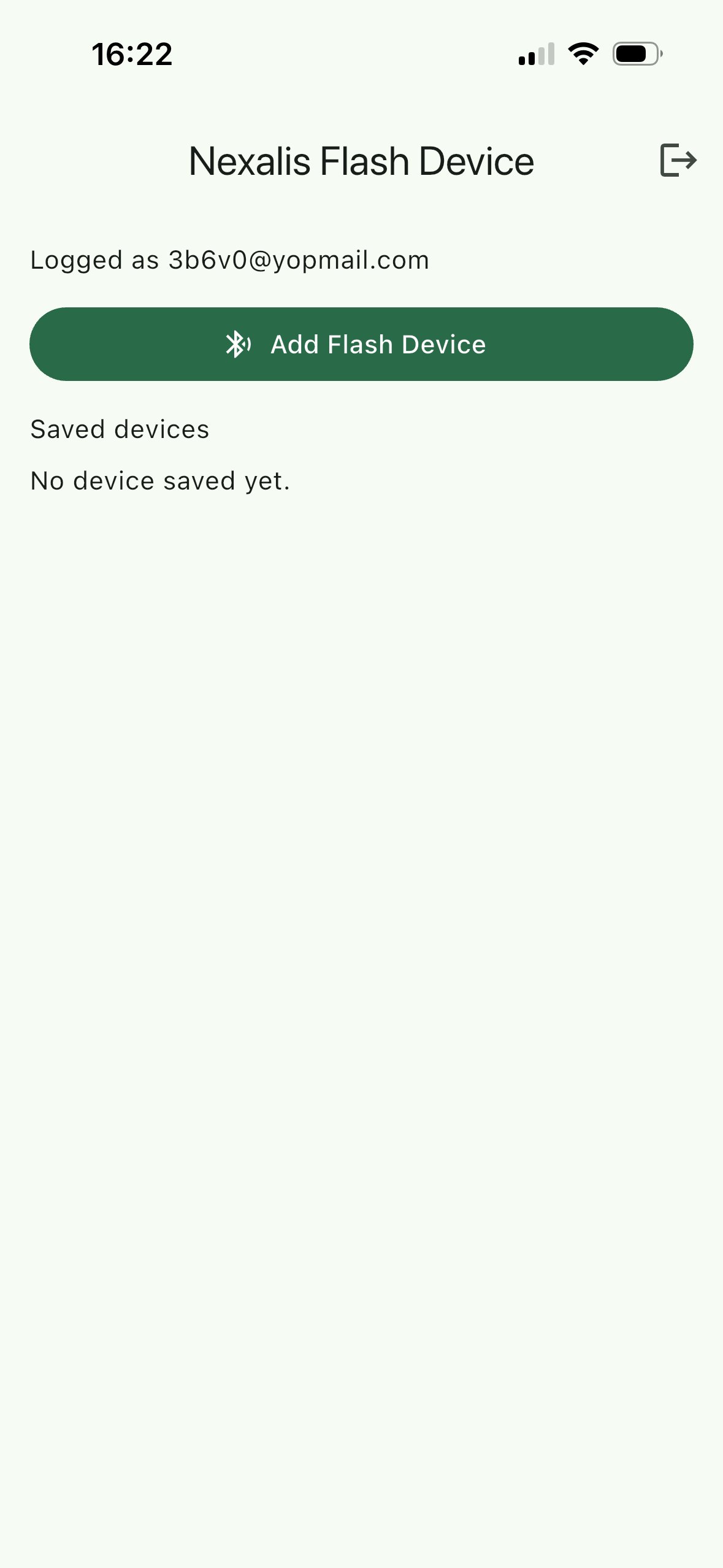 Nexalis Flash Device home screen with Add Flash Device button