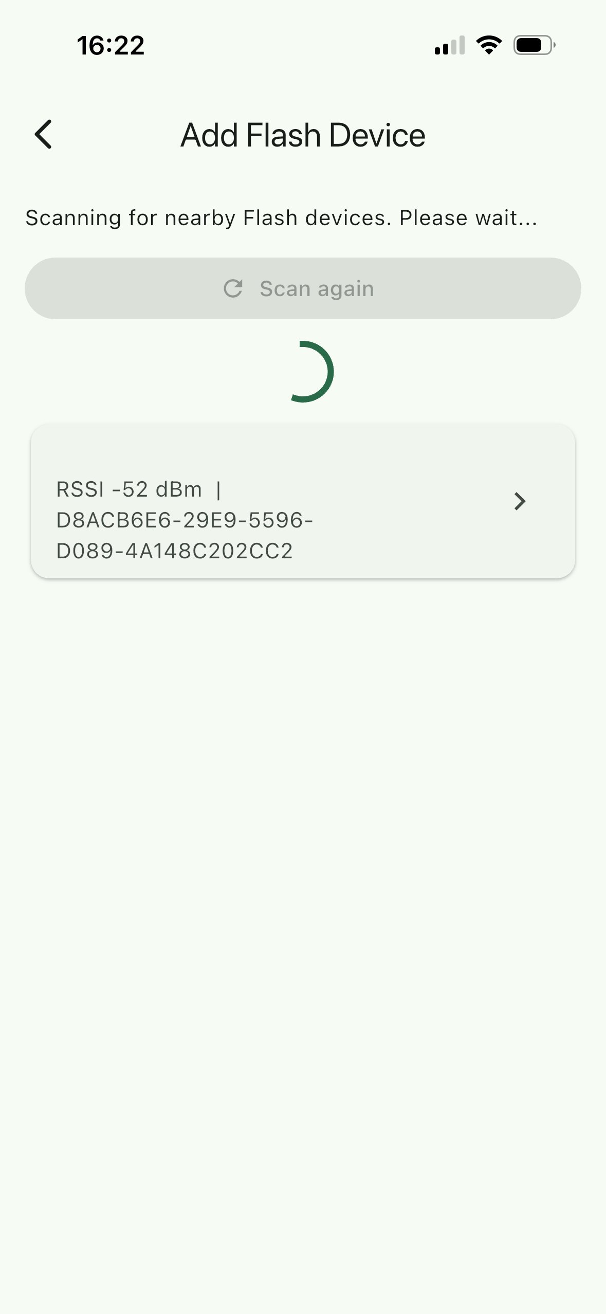Scanning for nearby Flash devices, one device found