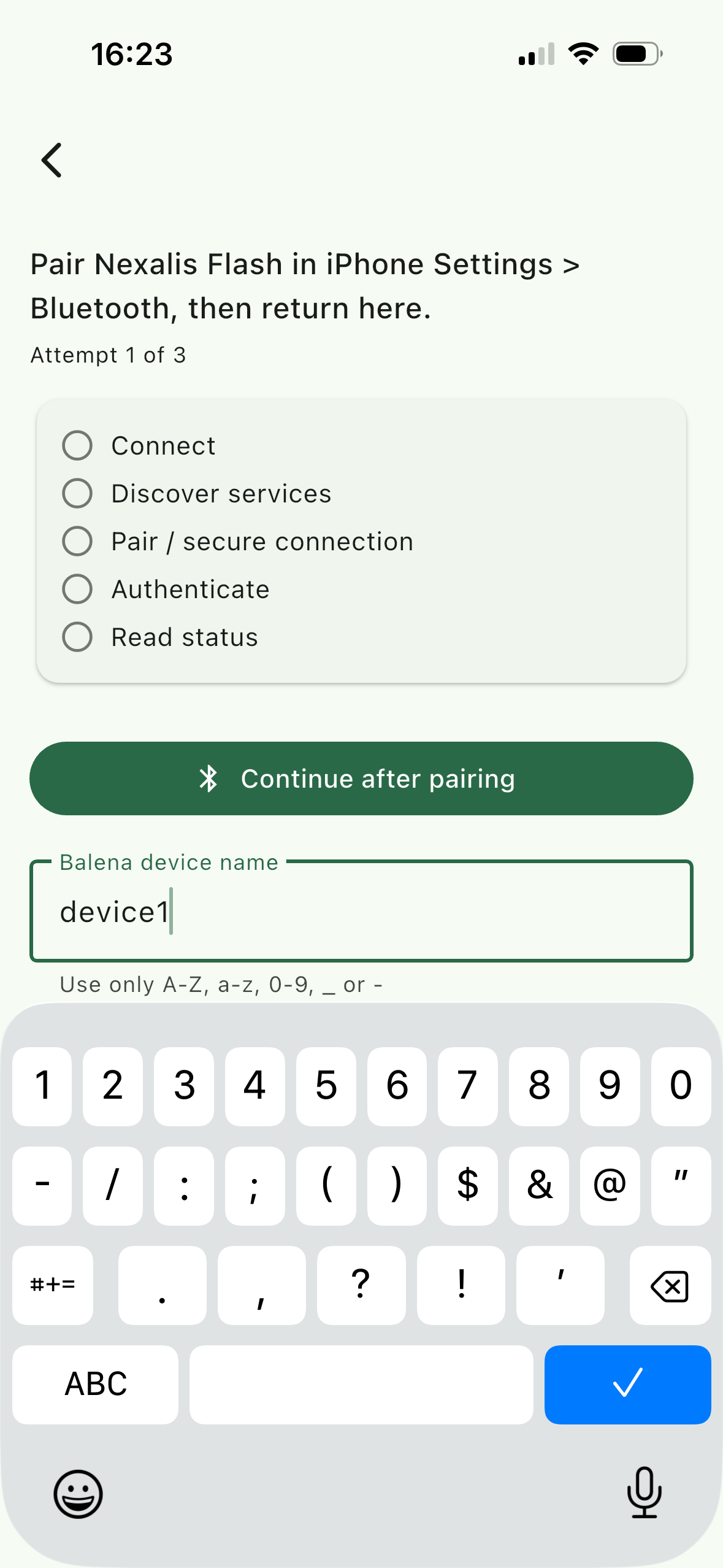 Entering the device name