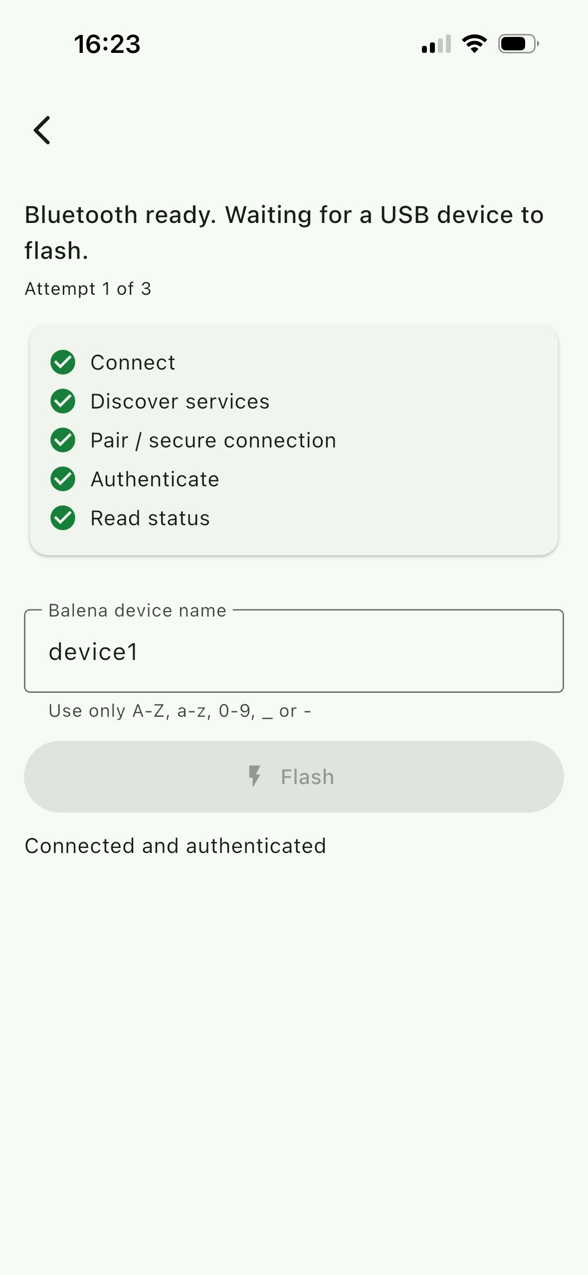 Bluetooth ready, waiting for a USB device to flash