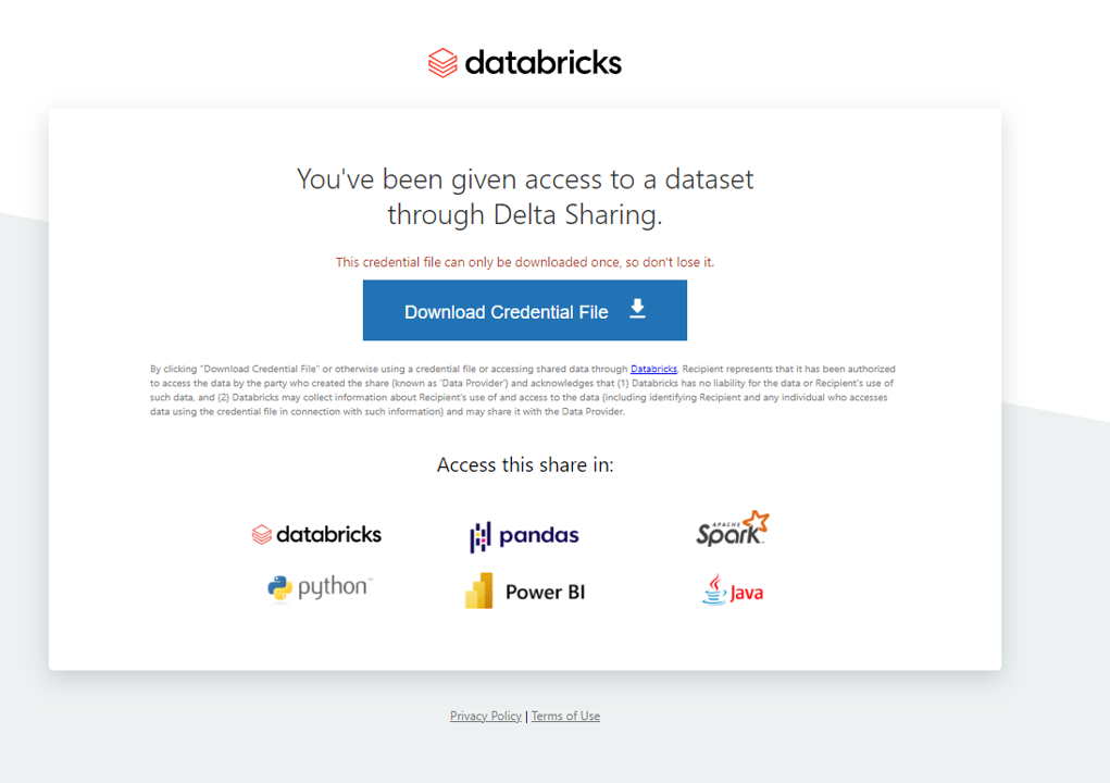 Databricks Delta sharing token