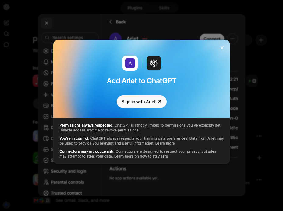 Add Arlet to ChatGPTダイアログ
