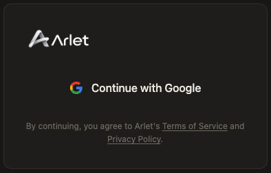Arletのサインイン画面