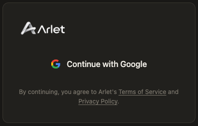 Arletのサインイン画面