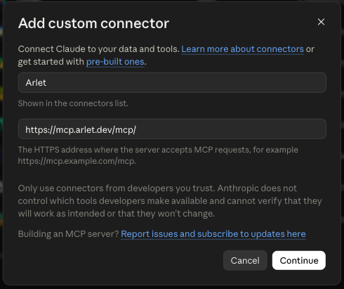 Add custom connectorの入力例