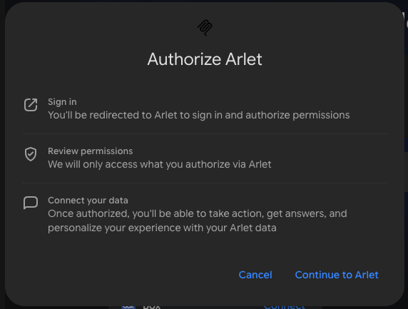 Arletの認可ダイアログ