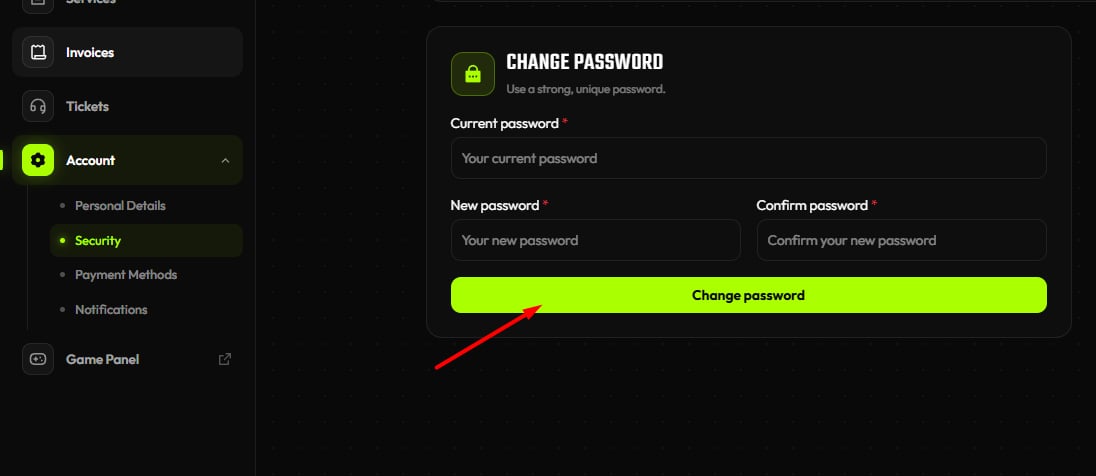 NexioHost control panel — Files tab