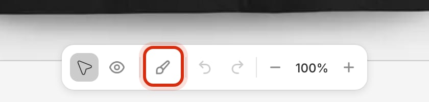 The mockup designer toolbar with the brush tool active and a pink instruction bar above it reading Click to add points, Drag to curve, Click first point to close, Esc to cancel.