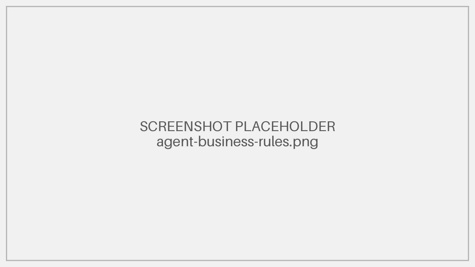 Editor de reglas de negocio con el dropdown de secciones abierto
