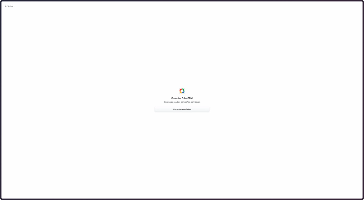 The disconnected Zoho CRM page with the Connect with Zoho button.