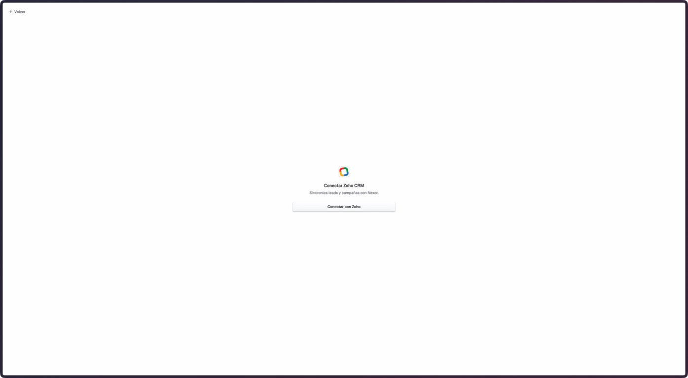 The disconnected Zoho CRM page with the Connect with Zoho button.