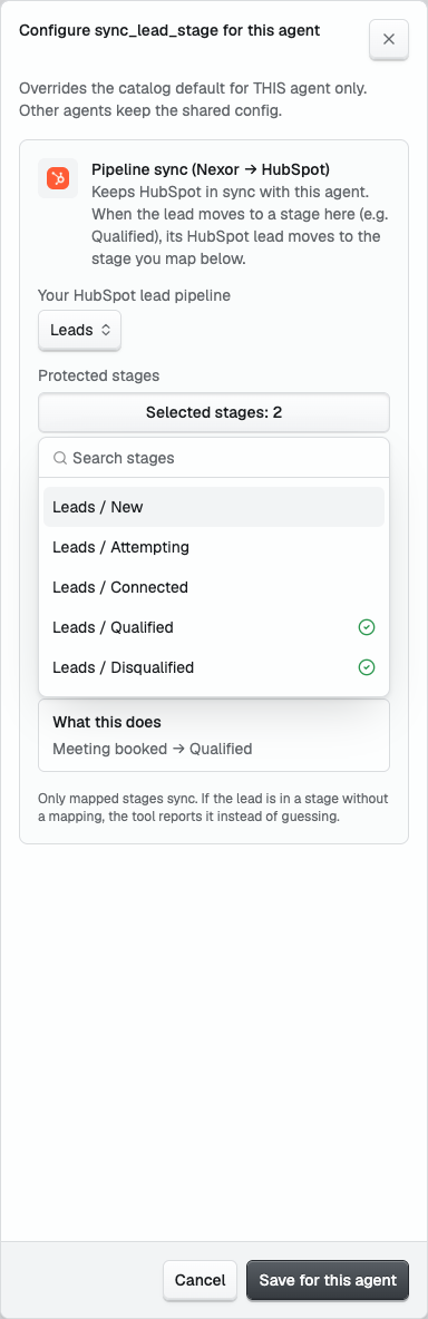 Lead configuration with Qualified and Disqualified selected as protected stages