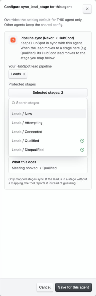 Lead configuration with Qualified and Disqualified selected as protected stages
