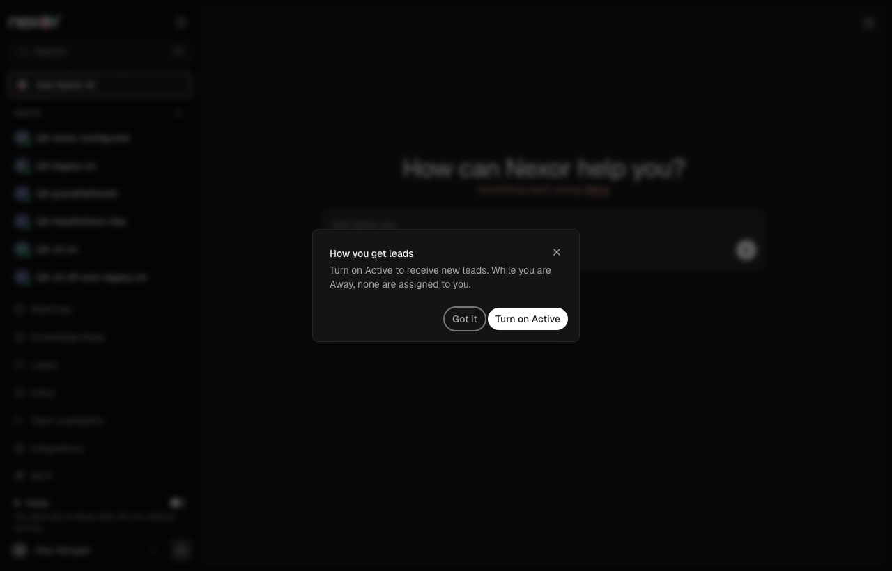 How you get leads window with the Got it and Turn on Active buttons