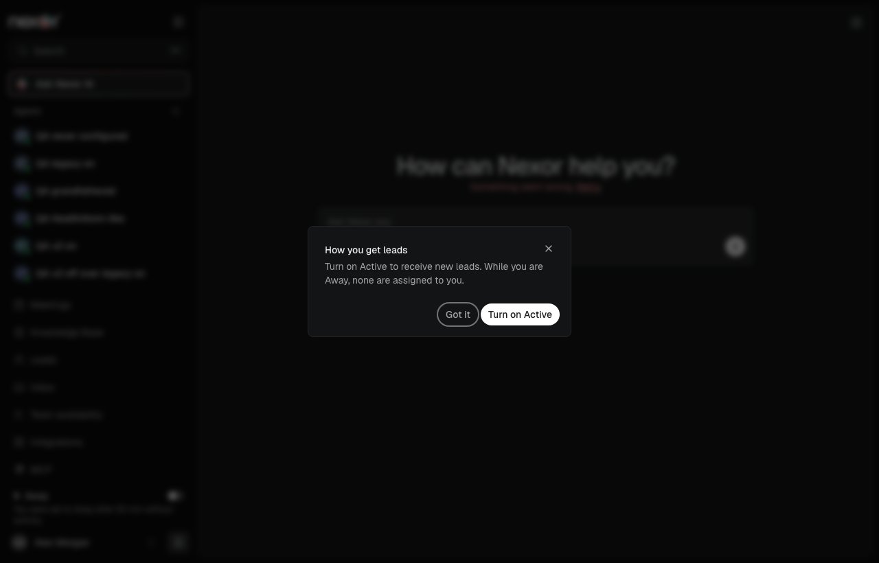 How you get leads window with the Got it and Turn on Active buttons