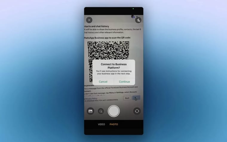 El código QR en la pantalla de emparejamiento de Meta.