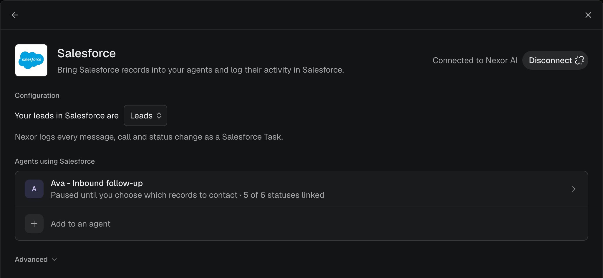 The connected Salesforce page.